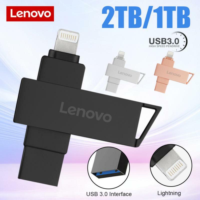 Lenovo-Pen Drive Lightning OTG, Pen Drive USB para iPhone, iPad, Android, Memory Stick para PC, 2TB, 128GB, 1TB Pendrive, 2 em 1