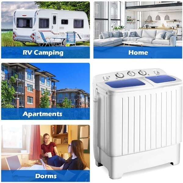 Giantex-ミニポータブル洗濯機,小型洗濯機,デュアル食器洗い機,青と白,20ポンド,スペイン