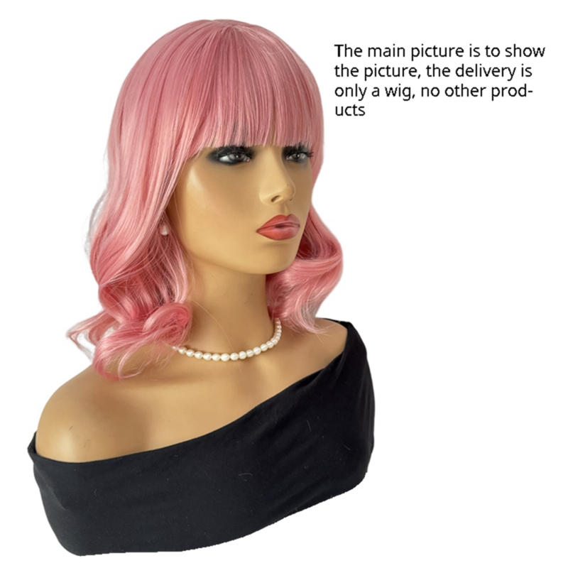 VENTO-curto volume bobble cabeça onda peruca feminina, rosa resistente ao calor malha rosa, perucas elegantes moda, mulheres e meninas