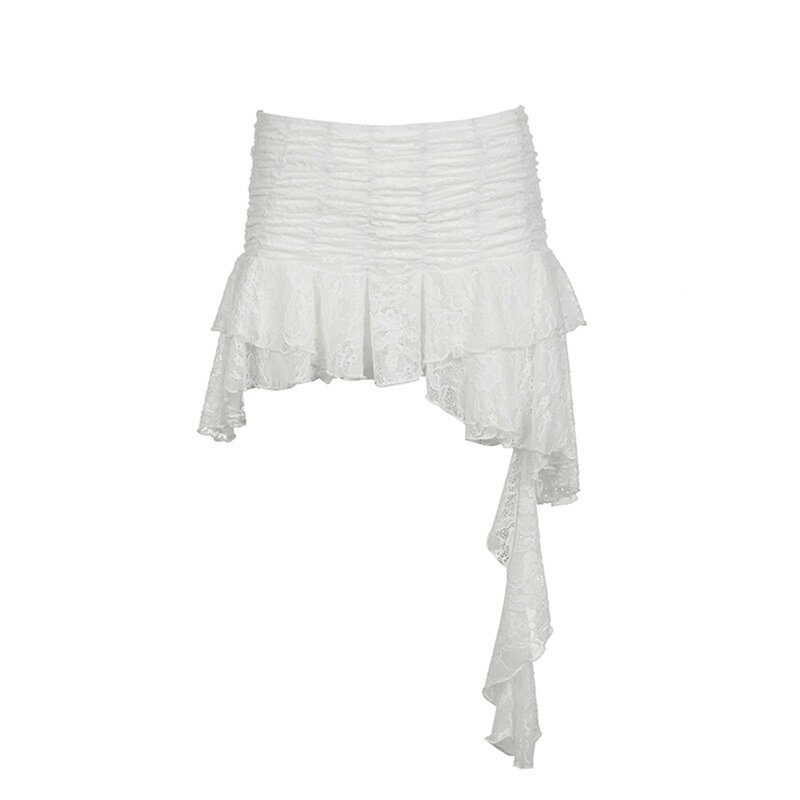 Женская модная повседневная Однотонная юбка в балетном стиле, необычная мини-юбка с высокой талией, кружевная Милая многоярусная юбка