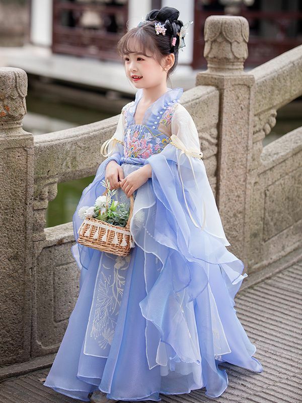 Vestido estilo chinês hanfu para meninas, estilo tang, traje antigo, vestido de princesa, elegante e super infantil, verão
