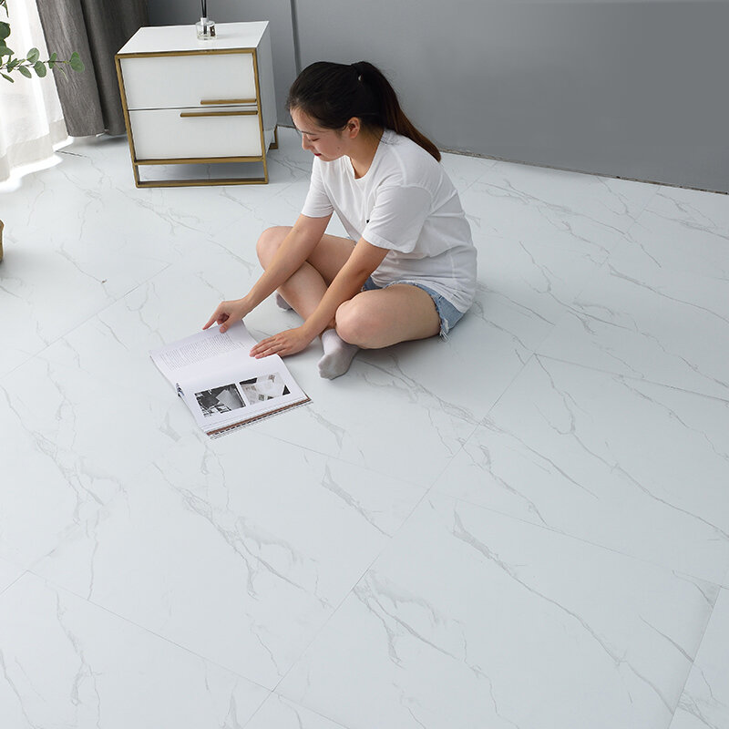 Autocollant de sol en marbre imitation PVC imperméable, autocollant mural 3D pour salon, toilette, cuisine, décoration de sol de la maison