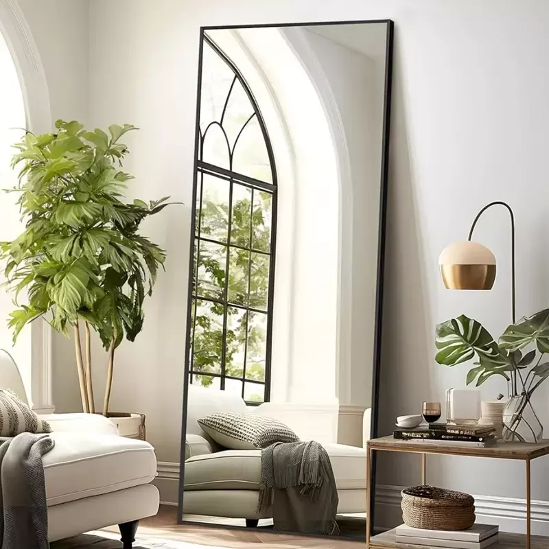 Duży prostokąt lustro do sypialni lustro podłogowe lustro lustro montowane na ścianie, cienka oprawka ze stopu aluminium, czarny, 63 "x 20"