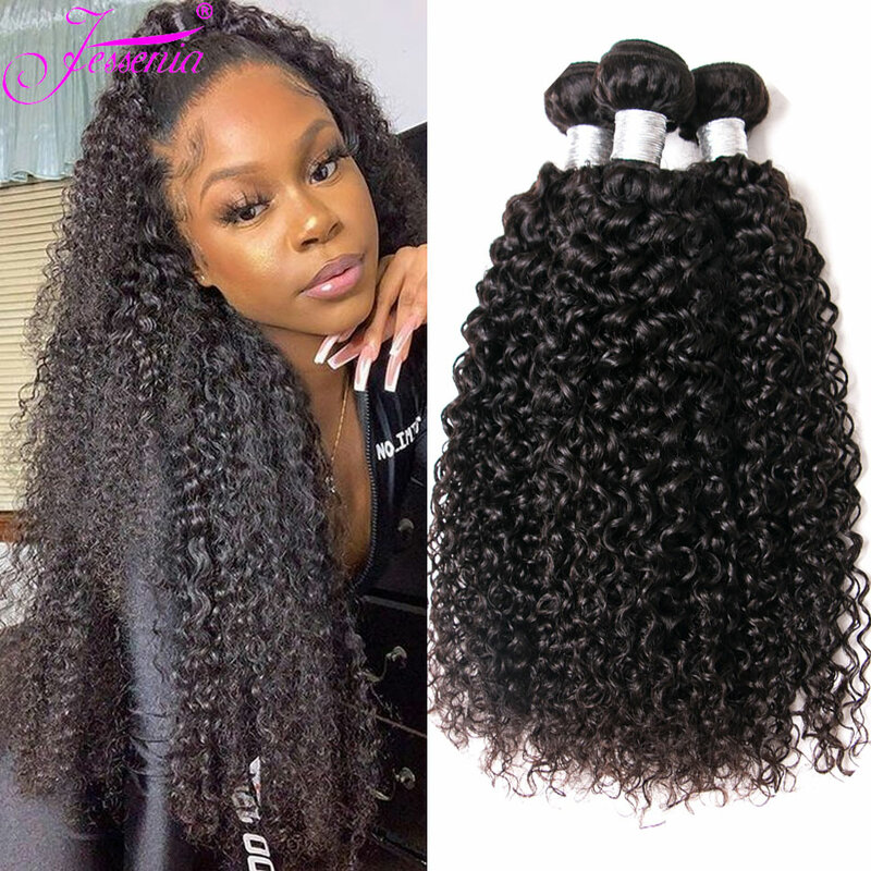 Tissage brasiliano Raw Kinky Curly 3 4Bundle Deals Virgin Hair Extension Natural Black 8-26 pollici 100% cheveux Real Human HairWeave