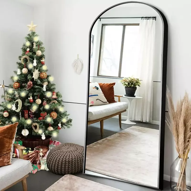 Arched Full Length Mirror, 71"x32" Large Full Body Mirror with Aluminium Metal Frame, Shatter Protection, Black