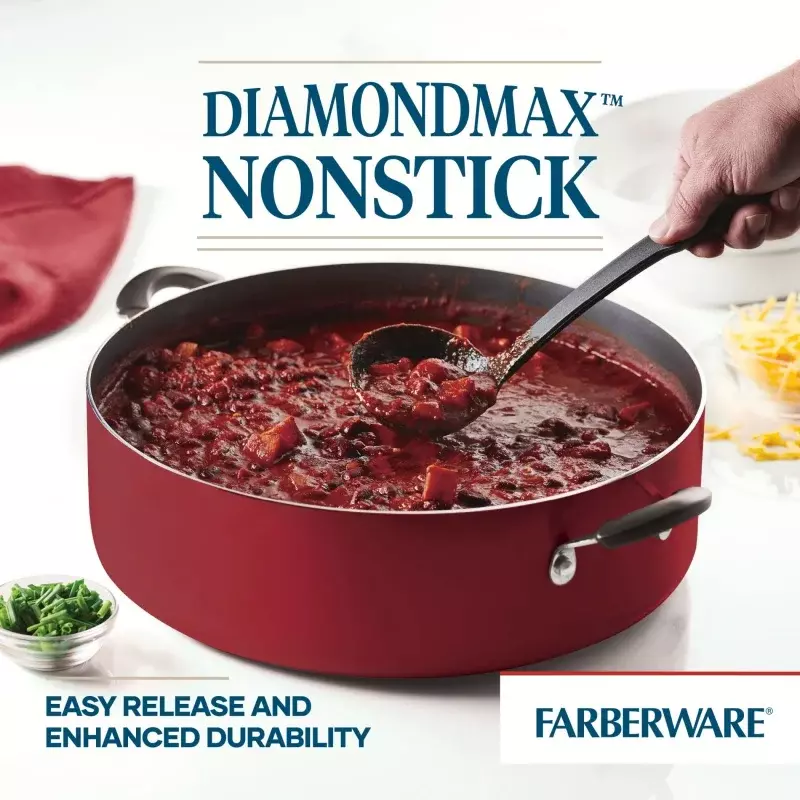 Farberware, легко Чистящая семейная сковорода с антипригарным покрытием 14 дюймов, плита Jumbo с крышкой, красная