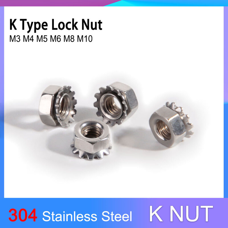 K-tipo de aço inoxidável porca do sextavado da engrenagem, K trava a porca, Multi dente K porca, M3, M4, M5, M6, M8, M10, 304 mais 420