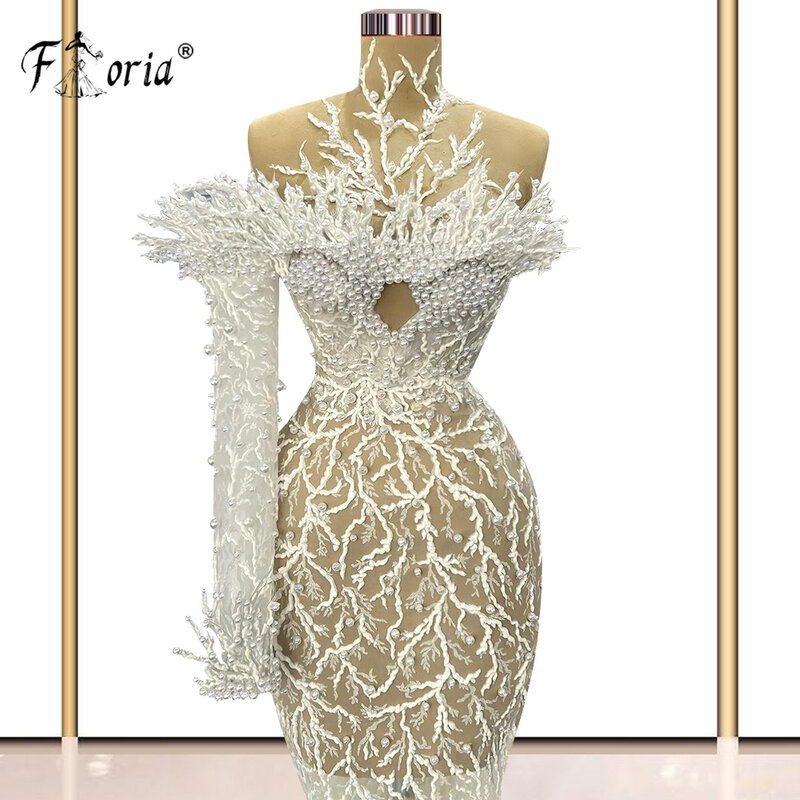 エレガントな3Dレースのマーメイドスタイルのイブニングドレス,真珠付き,アップリケ付き,ウエディング,イブニングドレス,2023