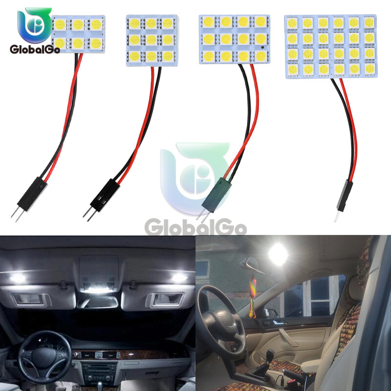 T10 5050 LED Luz de painel interior para carro, lâmpada de leitura branca, lâmpada universal do teto do tronco, 6 9 12 24 luzes SMD, DC 12V