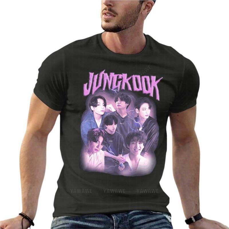 Jeon jungkook-メンズヴィンテージオーバーサイズTシャツ、ファッション服、コットンストリートウェア、プラスサイズのトップス