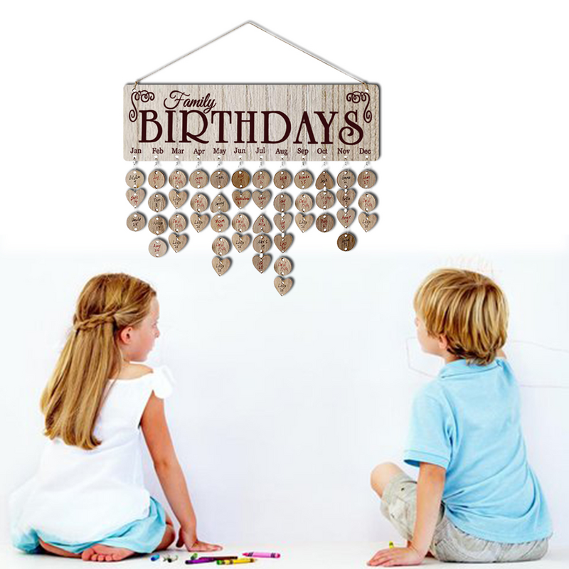 Madeira Birthday Reminder Board, Placa Pendurada, Calendário do Advento, Família, DIY
