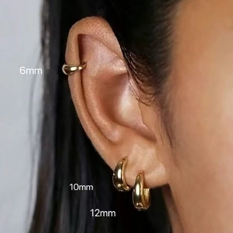 ต่างหูห่วงฮักกี้แบบมินิมอล1คู่ทำจากสแตนเลสสำหรับผู้หญิงสีทองต่างหูวงกลมเล็กๆ6/10/12มม. ต่างหูร็อคพังก์ใช้ได้ทั้งชายและหญิง