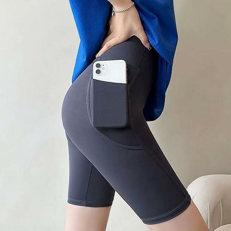 Leggings vita alta elasticità tasche del telefono allenamento assorbimento del sudore Jogging palestra Yoga pantaloni Lady Clothes Fitness Slim Shorts