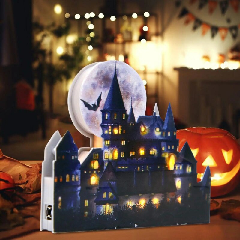 Halloween Castle Decoration Cake Topper Photo Props Centerpieces Craft LED Night Light for Home Bar Festival Tabletop