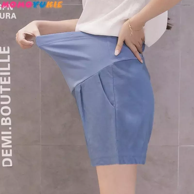 妊娠中の女性のための綿のマタニティショーツ,韓国スタイルの夏服,腹の調節可能なショートパンツ