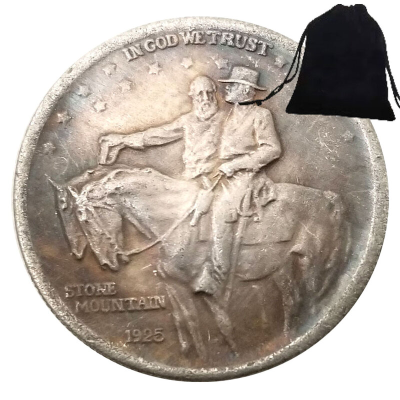 럭셔리 1925 스톤 마운틴 하프 달러 커플 포켓 아트 동전, 로맨틱 미국 결정 동전, 기념 행운의 동전, 선물 가방
