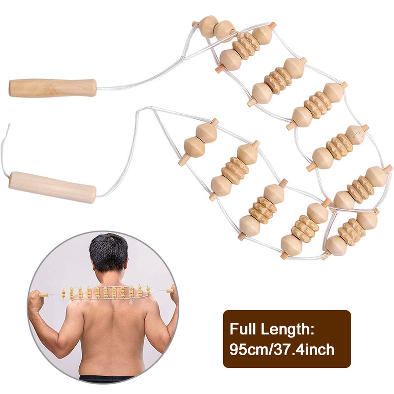 1PC massaggiatore per la schiena con corda di legno-strumento per massaggiatore linfodrenante per schiena, collo, gambe, vita, sollievo dal dolore corporeo e terapia di massaggio