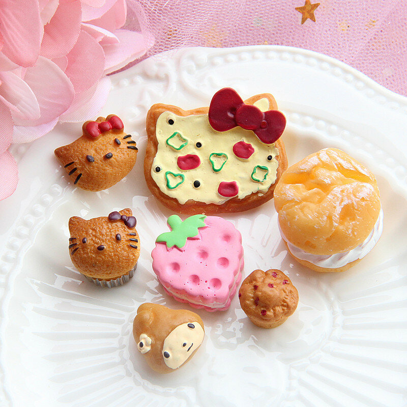 Mainan Permen Miniatur HelloKitty KT Kucing Makanan Simulasi Roti Biskuit Boneka Dekorasi Rumah Dapur Makanan Bermain Mainan Hadiah Anak-anak