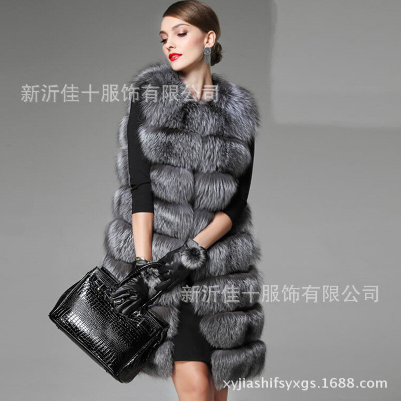 Wholesale High Imitation Fox Fur Vest New Vest Whole Leather Silver Fox Long