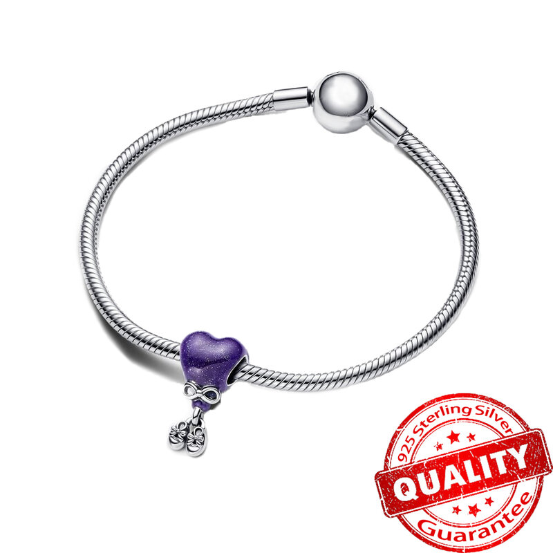 Colorful 925 Sterling Silver Girl Gender Reveal Colour-changing Heart Purple Air Balloon Charm Fit Pandora Bracelet DIY Pendant
