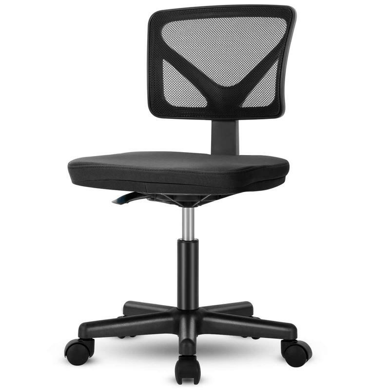Chaise de bureau en maille à dossier bas réglable, chaise de bureau sans bras, chaise d'ordinateur roulante à commotion, sans bras avec support lombaire