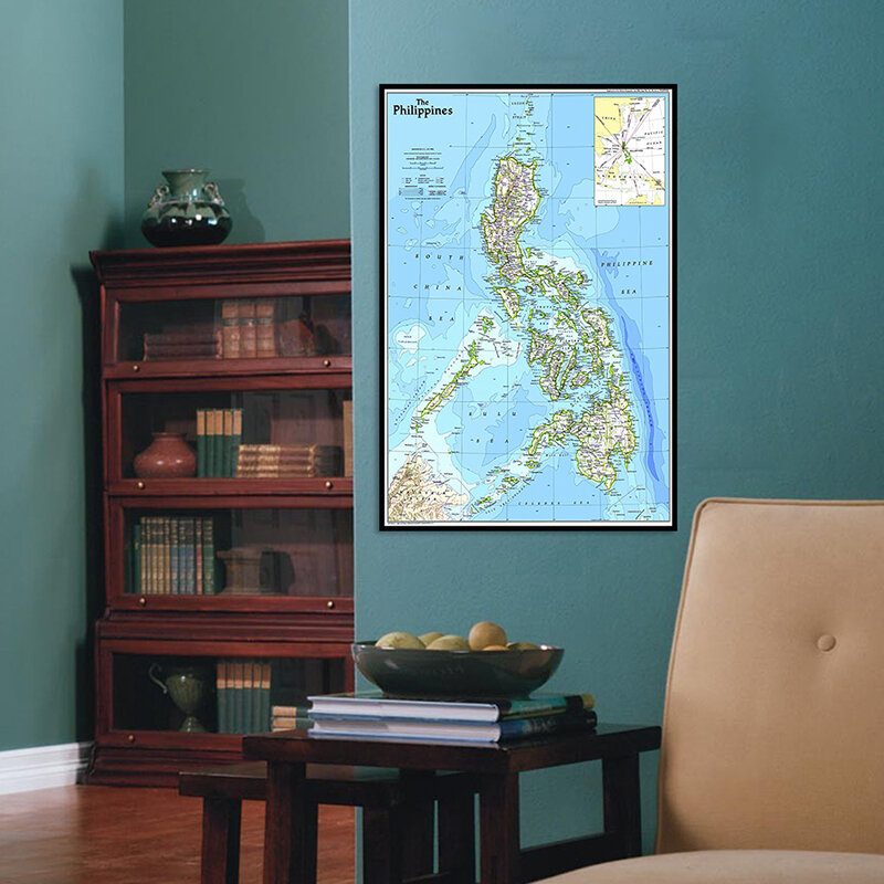 60*90cm The Philippines Map 1986 Year Version Non-woven Canvas Painting Wall Unframed Poster and Print Living Room Home Decor