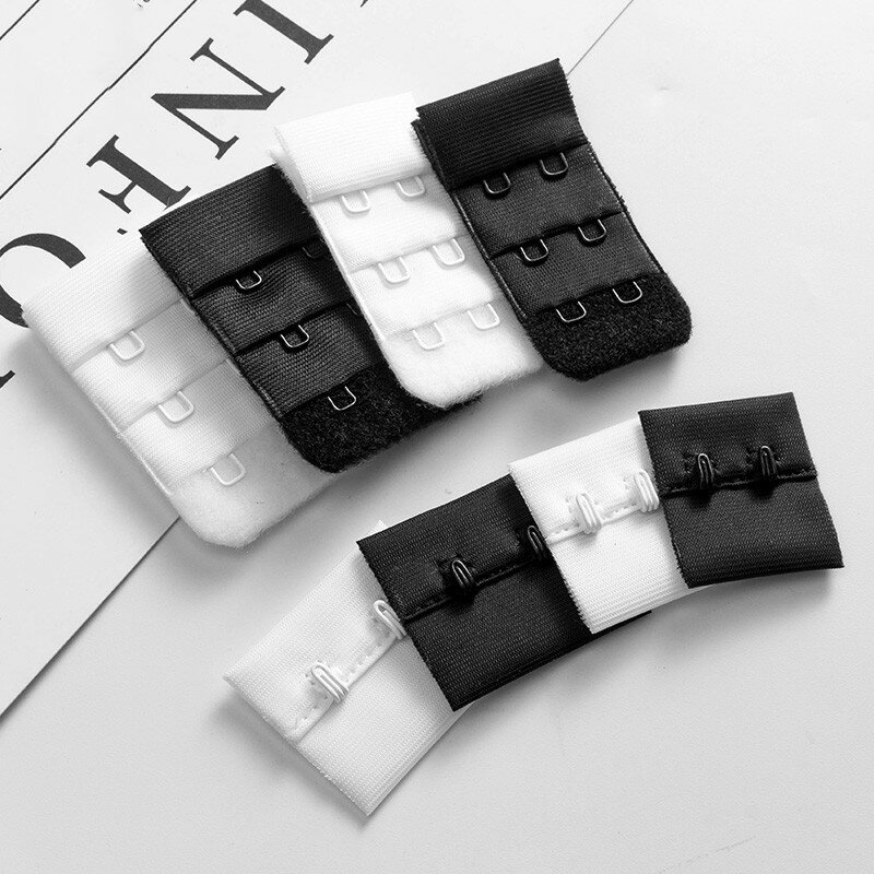 10ชิ้น/ล็อตชุดชั้นในสตรีที่มีประโยชน์สายต่อขยายสีดำสีขาวมีตะขอ2แถวเข็มขัดปรับได้กระดุมอุปกรณ์ DIY