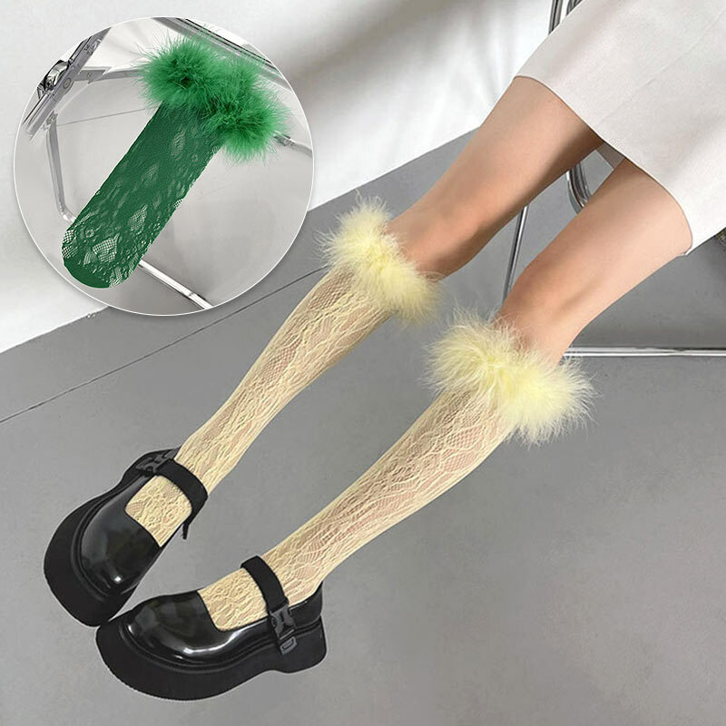 Calze alla caviglia con piume calze di pizzo con piume colorate da donna calze Sexy calze a compressione lunghe al ginocchio estive da donna 1 paio