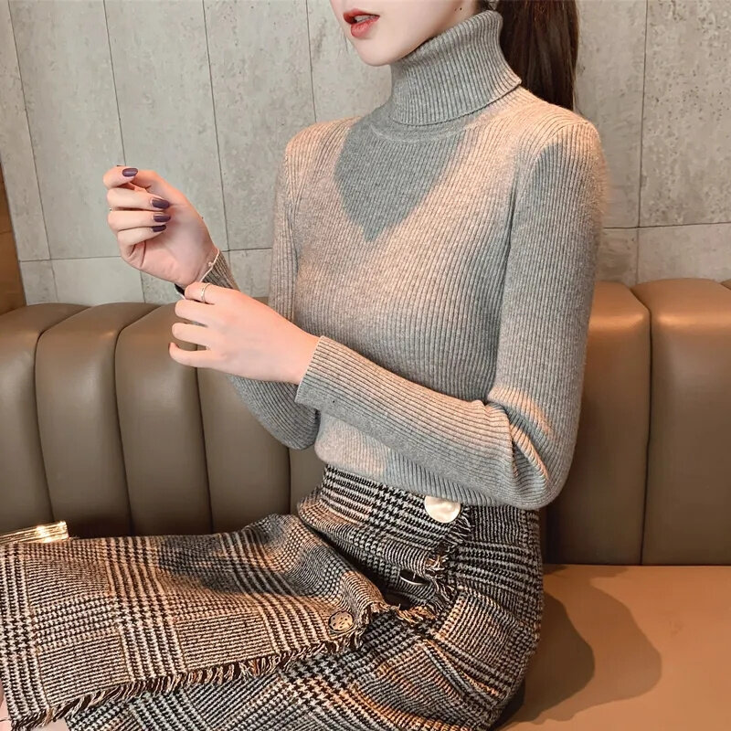 2023 baru musim gugur musim dingin wanita Turtleneck Sweater kasual lembut kasmir pullover elastis jumper rajut Slim dasar Sweater rajut