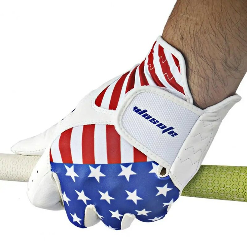 Luva de golfe para homens, padrão de bandeira americana, couro sintético durável, desgaste da mão esquerda