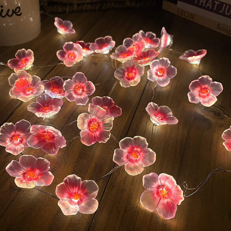 Guirnalda de luces de flor de cerezo para decoración navideña, lámparas de cadena de flores rosas, alimentadas por batería para exteriores, 3M, 30LED