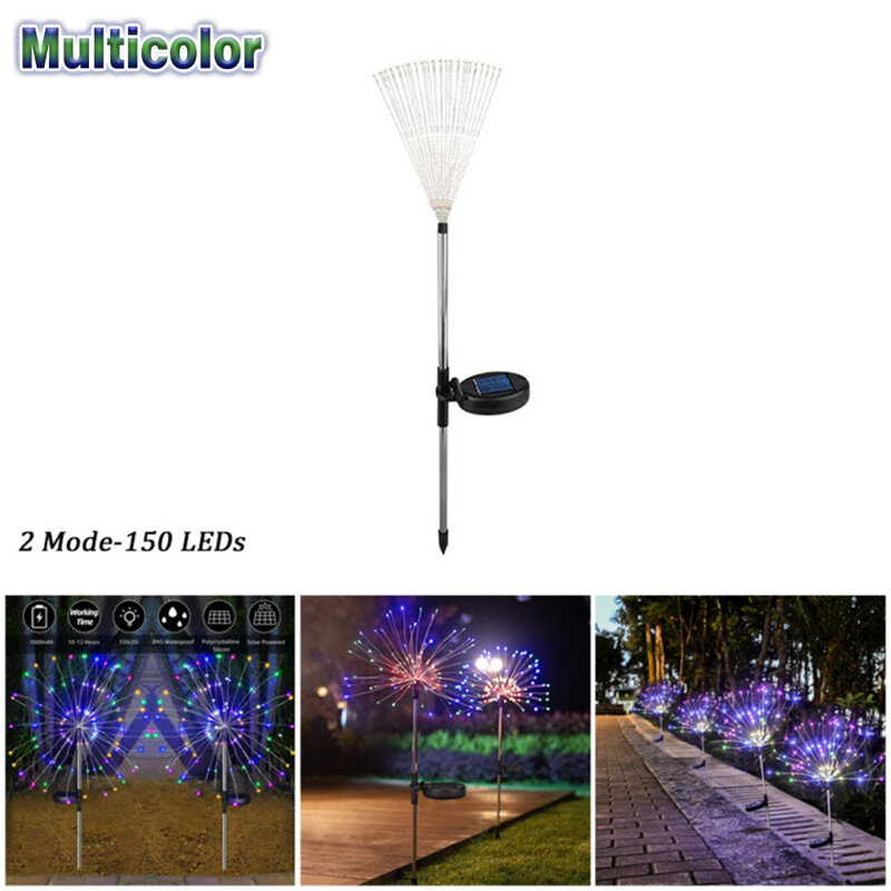 1Pcs 150 LEDs Multicolor Solar Firework Light String Lights With ON/OFF Control 1.2V, 600mAH Warm White Garden Outdoor Decor