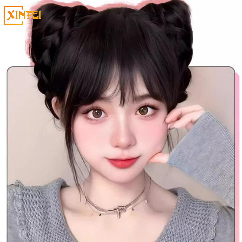 High-temperature Hair Synthetic Wig Women's Increase Hair Sweet Cat Ear Chignon Drawstring Type New Upgrade Hair Accessories Wig