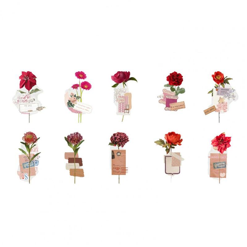 Ensemble d'autocollants floraux pour scrapbooking, décalcomanies florales uniques, décalcomanies à thème vintage, bricolage