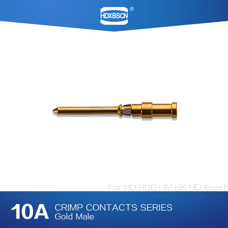 HDXBSCN – connecteur mâle à sertir en or, broche de contact 10 A pour insertion HD, HDD,HM,HK,HQ