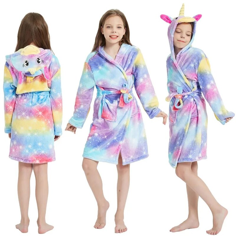 Long Sleeve Hooded Children's Bathrobe Cartoon Panda Kids Robe Lovely Animal Boys Bath Robe Spring Autumn Girls Bathrobe