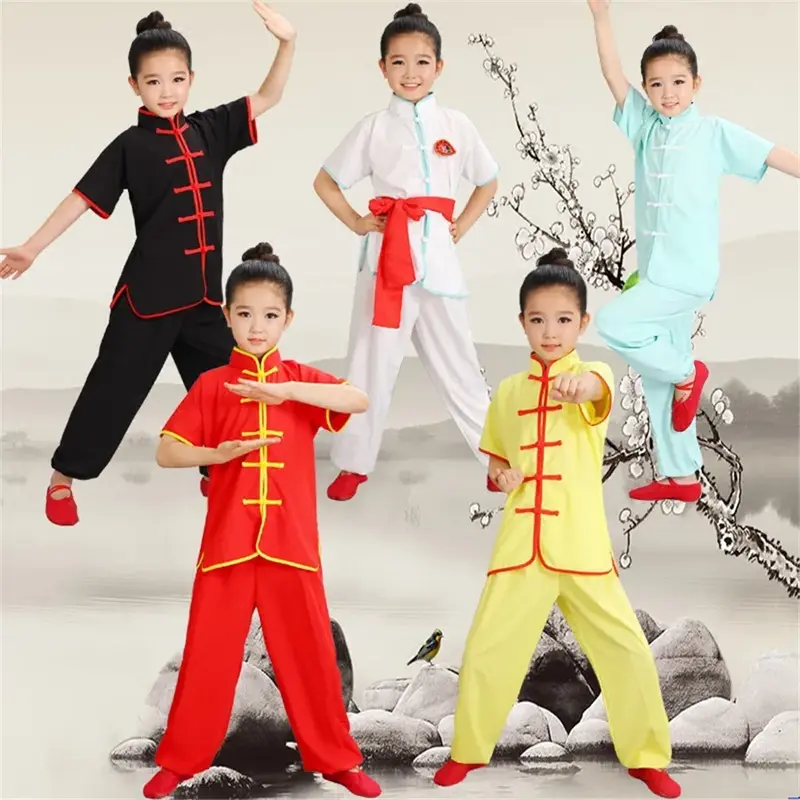 Costume Wushu per bambini nuovi vestiti a maniche corte per giovani e studenti Tai Chi abbigliamento da prestazione Kung Fu