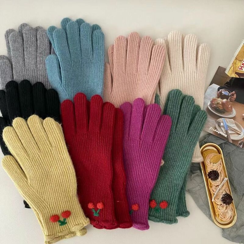Dikke Gebreide Handschoenen Nieuwe Elastische Full Finger Arm Warmers Winter Warm Soild Color Touchscreen Wanten