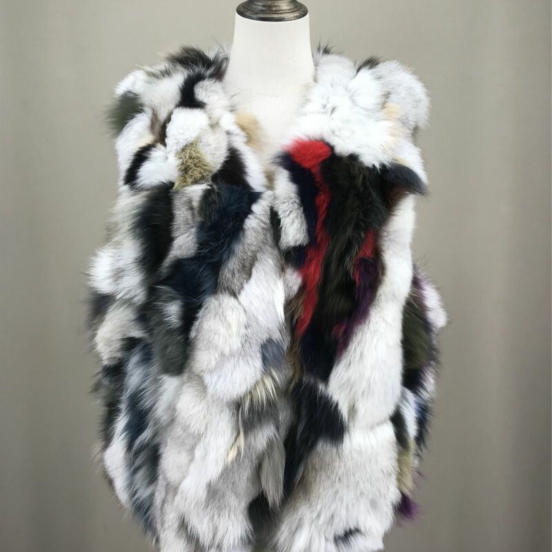 Natural fox fur woman vest 2023 Autumn winter waistcoat warm multicolor furry waistcoat B230623