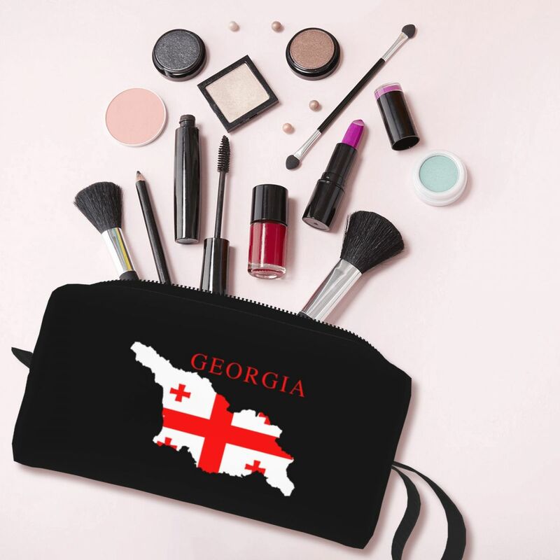Georgia Country Map Flag Makeup Bags Large Capacity Cosmetic Bag Trend Travel Makeup Organizer Case