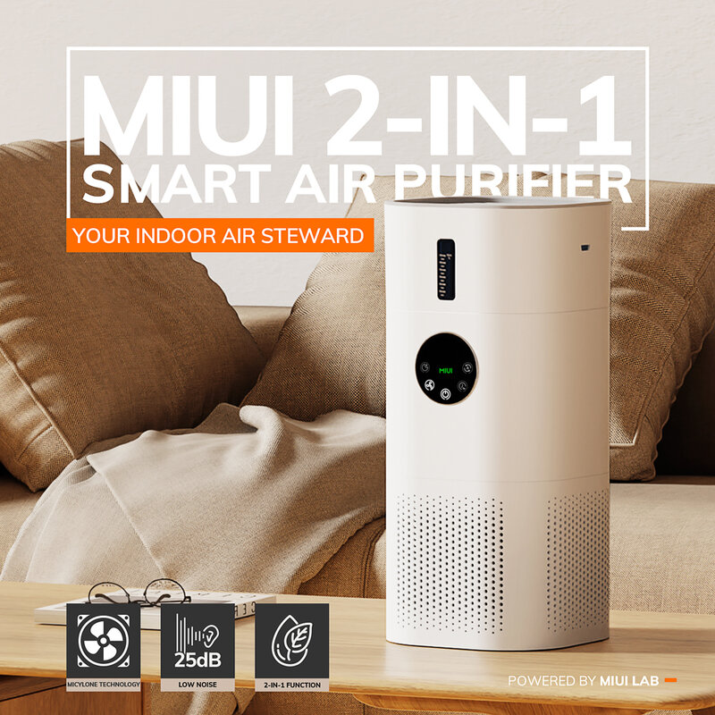 MIUI 2-in-1 Air Purifier with Humidifier Combo for Home Allergies and Pets Hair, Smokers in Bedroom, H13 True HEPA Filter
