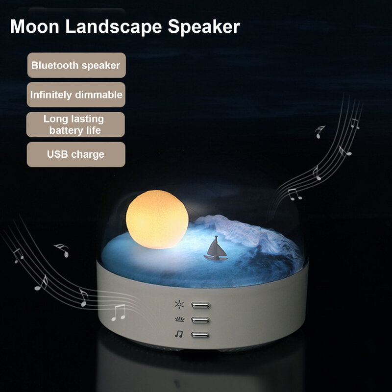 Bedroom Night Light Moon Landscape Novelty Light Bluetooth Audio Rechargeable Dimmable Ambient Table Lamp for Home Decorations