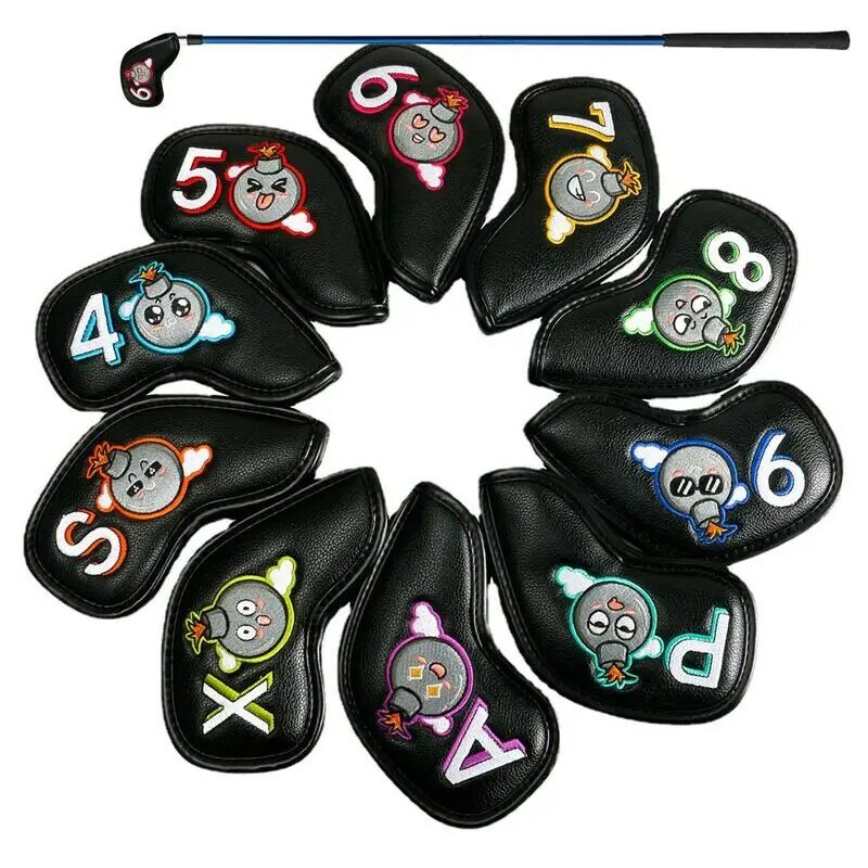 10Pcs/Set Golf Iron Headcover PU Embroidery Waterproof Protector Golfs Head Cover Set Golf Putter Cover Golf Headcover