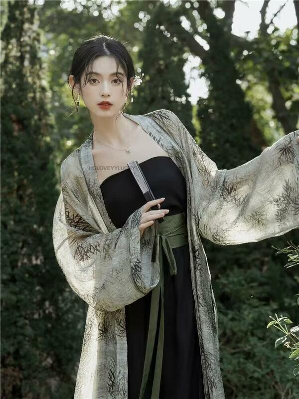 Hanfu ชุดสไตล์วินเทจโบราณราชวงศ์ฮั่นฝู3ชิ้นชุด Hanfu ผู้หญิงลำลองหรูหราสำหรับฤดูใบไม้ผลิฤดูร้อน