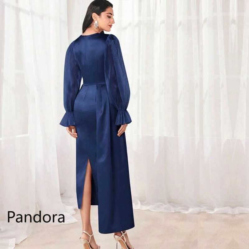 Pandora Damen Abend Abschluss ball Party kleid mit knöchel langen langen V-Ausschnitt Langarm Cocktail kleid 2024 vestidos de fiesta