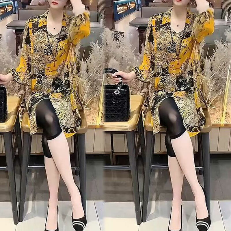 Streetwear Kontrast farben Bluse gedruckt Vintage Frühling Sommer dünne Polo-Ausschnitt koreanische lose weibliche Kleidung 3/4 Ärmel Shirt