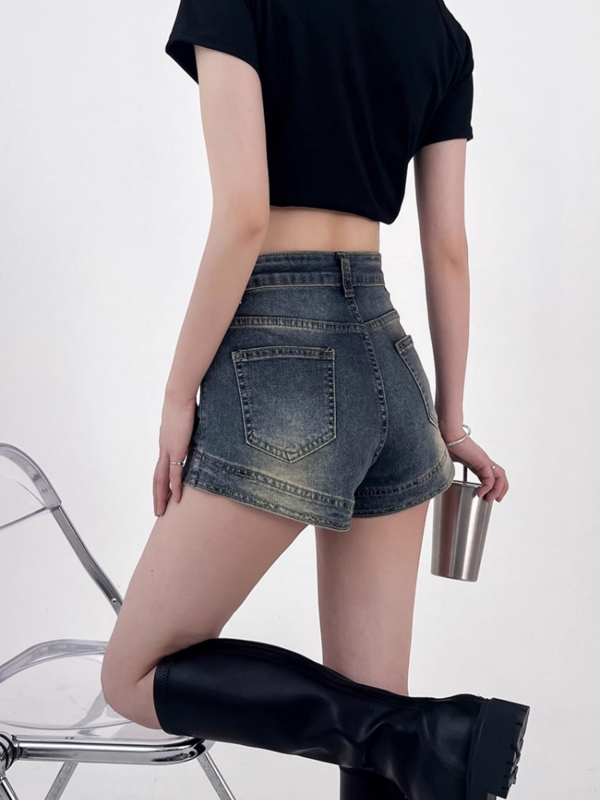 Shorts jeans sexy para mulheres, cintura alta, estilo americano, moda retrô, streetwear quente para verão, jeans casual que combina com tudo