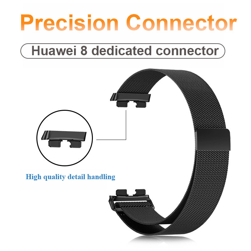 Pulseira de metal para Huawei Band 8, pulseira com capa TPU, protetor de tela, substituição de filme macio, pulseira magnética milanesa