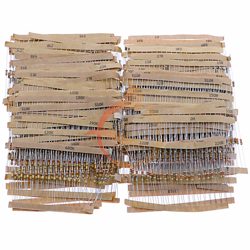 Kit de sortimento de resistores de filme de carbono, componentes eletrônicos, 1/8W, 1/4W, 1/2W, 1W, 2W, 3W, 5W, 5%