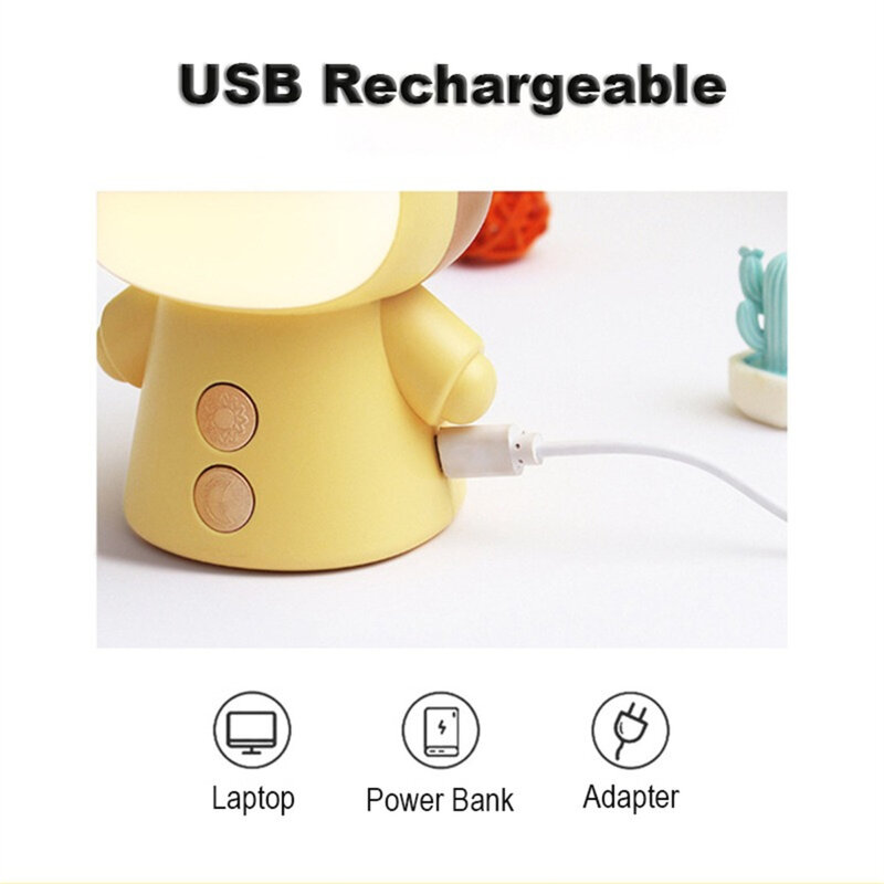 โคมไฟโต๊ะเขียนหนังสือ LED น่ารักพร้อมพอร์ตชาร์จ USB 360 ° ปรับใช้ได้ทั่วไป2ND เกียร์หรี่แสงได้ไฟอ่านหนังสือสำหรับเด็ก